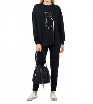 NEW TERRA line art crew neck sweater in black